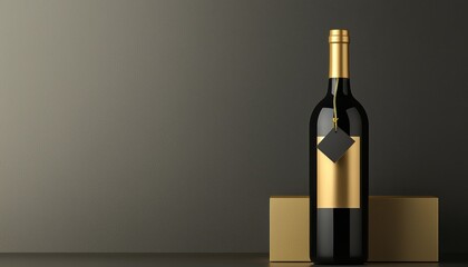 A luxurious wine box mockup featuring minimalist gold branding, with a sleek black  Black Friday  sale tag elegantly hanging from the neck