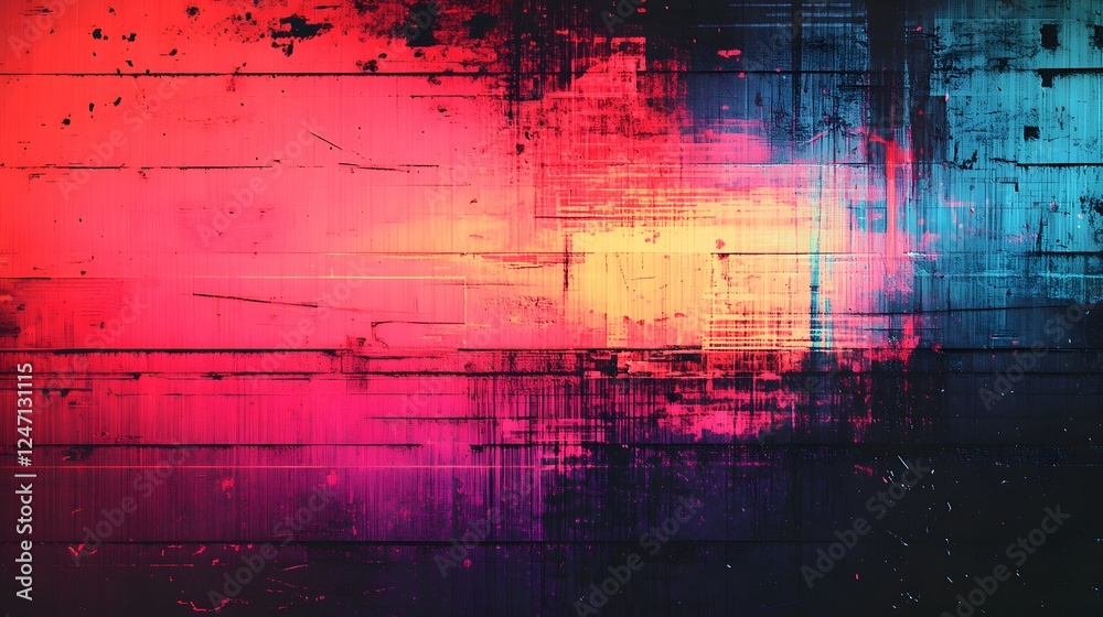 Poster Surreal Abstract Digital Glitch Art with Vibrant Colorful Liquid and Geometric Patterns  Mesmerizing futuristic background with dynamic movement neon lighting and a chaotic experimental visual style