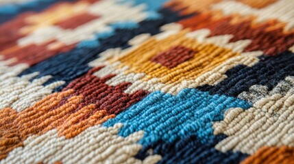 Fototapeta premium Close-up of a woven rug isolated on a white background, ideal for promoting home textiles or decorative accessories.