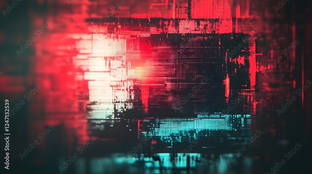 Aufkleber vibrant and captivating abstract digital art piece with glitch like distortion blur and vivid red an