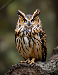 Fototapeta premium Portrait of an eurasian eagle-owl sitting on a glove