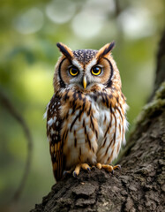 Fototapeta premium Portrait of an eurasian eagle-owl sitting on a glove