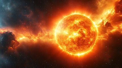 Obraz premium Fiery Celestial Body Emits Intense Radiant Energy In Space