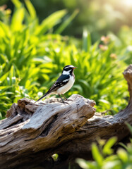 Magpie sitting on branch blue sky