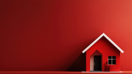 Minimalist red house model on vibrant background with white roof