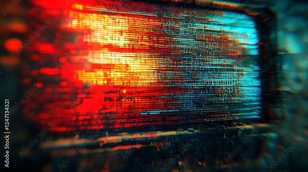 Leinwandbilder Vibrant Futuristic Digital Abstract with Neon Colors and Matrix Patterns  A dynamic and modern background with data visualization elements computer code and a high tech electronic aesthetic