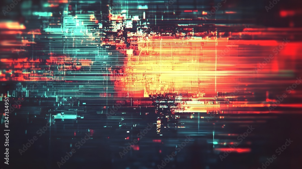 Aufkleber Vibrant Glitch Art Fusion of Abstract Techno Luminous Energetic Digital Design with Pulsating Neon Lights Distorted Fractal Patterns and Dynamic Kinetic Energy Flow
