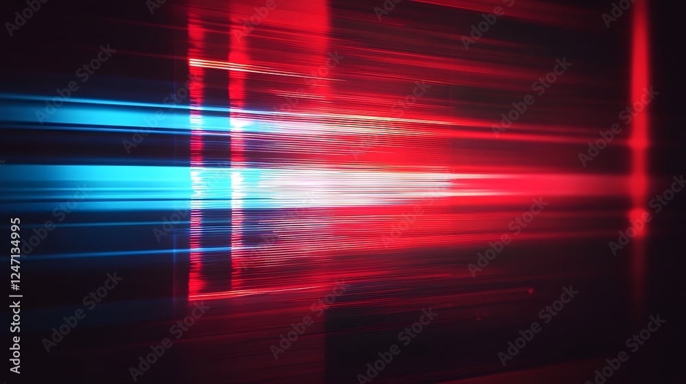 Poster vibrant motion blur of glowing red and blue lights depicting high speed technology and energy abstra