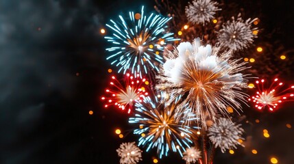 Fototapeta premium Night fireworks display, celebration, dark sky