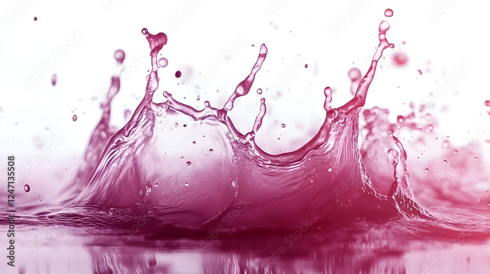 Poster vibrant pink liquid splash with splashing water droplets and flowing dynamic movement and creative a