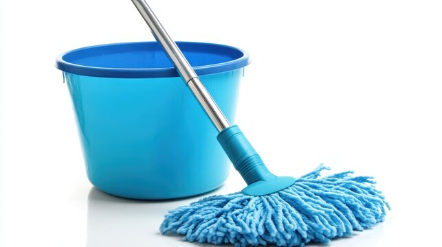 Close-up of a mop bucket on a white background, ideal for promoting home cleaning tools. - Powered by Adobe