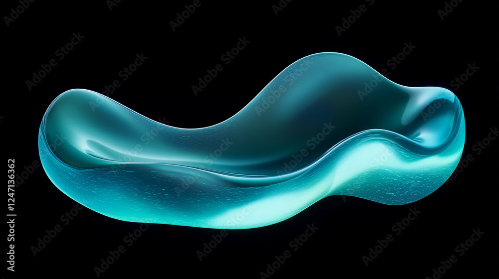 Poster abstract translucent glass-like object with smooth, flowing curves in shades of blue. concept of flu