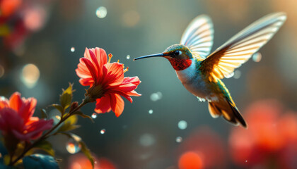 Fototapeta premium Stunning close-up of a hummingbird . Captures nature's beauty and the elegance of these tiny birds.