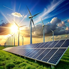 Solar panels and wind turbines alternative electric Wind turbine Solar panel and renewable energy