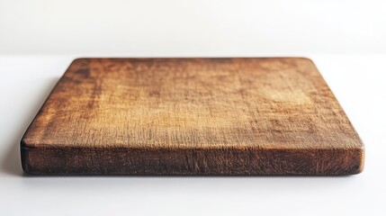 Fototapeta premium Isolated image of a wooden cutting board on a white surface, great for promoting kitchenware or cooking accessories.