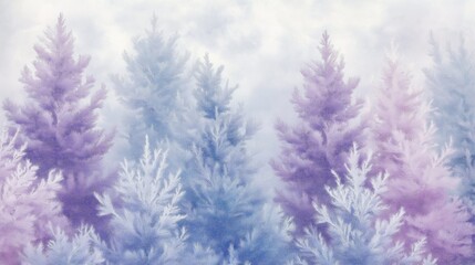 Obraz premium Dreamy winter landscape with pastel blue and lavender frosted trees