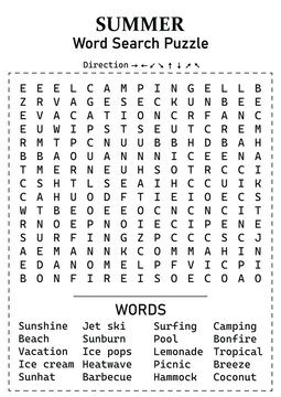 Summer Word Search 15x15 Puzzle Game for Kids, Teens & Adults - Hard, Fun and Educational Activity Page with Hidden Words