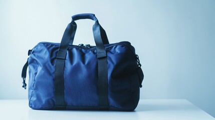 Close-up of a gym bag on a clean white surface, ideal for promoting fitness or travel accessories.