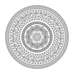 Elegant Intricate Mandala with Symmetrical Floral and Geometric Patterns, Line Art Vector Design.