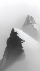 A photo of an isolated mountain peak, misty and foggy
