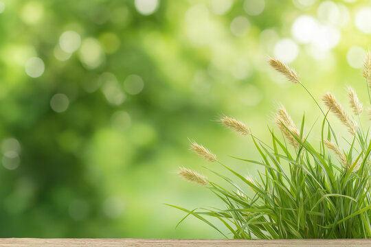 Bright green grass with golden tips swaying in the gentle breeze during a sunny day