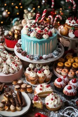 Colorful sweets on a festive holiday display.