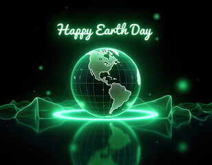 Obraz premium Happy earth day celebration with glowing green globe for digital design and posters