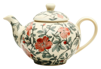 Elegant floral teapot display home kitchen product bright isolated on transparent background