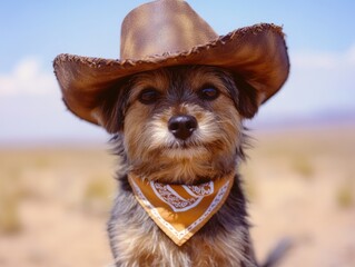 Sassy dog in western gear for a fun photo opportunity.