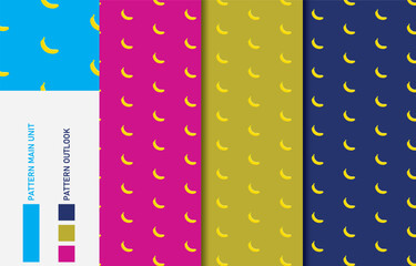 Banana colorful seamless textile cloth pattern collection vector illustration
