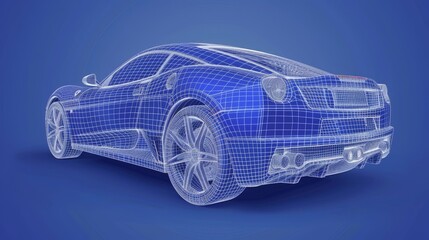 Naklejka premium Futuristic digital wireframe design of an innovative car concept against a striking blue background