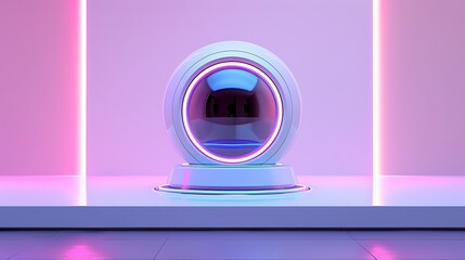 A futuristic webcam with neon accents and a vibrant finish, centered on a smooth white surface.