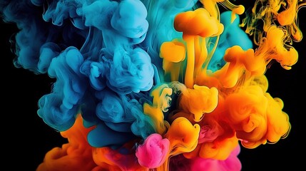 Obraz premium Paint Ink drop in water, Motion color explosion smoke, fluid splash on black background. Generative Ai