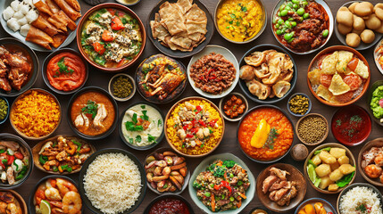 Fototapeta premium A collage features an assortment of dishes from various countries, highlighting global food and snacks.