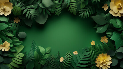Fototapeta premium golden frame with green leaves