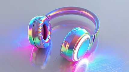 A pair of vibrant noise-canceling headphones with glowing earcups, placed neatly on a polished white surface.