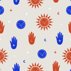 Esoteric sun and moon vector pattern