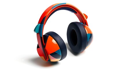 A sleek and colorful pair of over-ear headphones with bold design elements, resting on a pristine white backdrop.