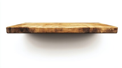 Obraz premium Isolated image of a wooden shelf on a white background, perfect for minimalist home decor.