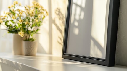Close-up of a framed picture on a clean white surface, ideal for home wall art product promotions.