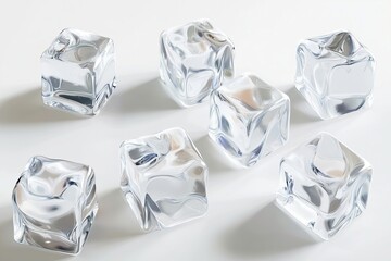 Clear Ice Cubes on White Background
