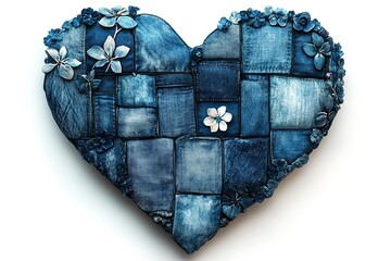 Denim Heart: A handcrafted heart made from blue denim patches adorned with delicate fabric flowers a symbol of love and unique craftsmanship