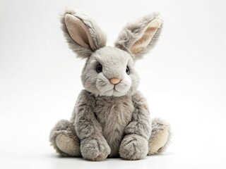 Obraz premium Plush Bunny Toy Fashion Photography, Gray Bunny, White Background, Soft Texture