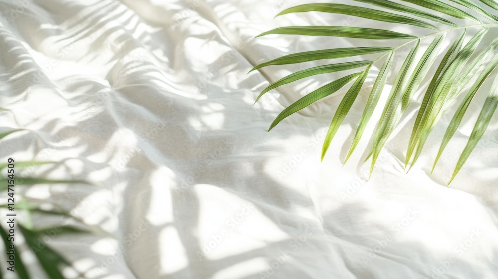 Aufkleber Tropical patterns and light summer fabrics create a refreshing atmosphere in a bright, sunlit space. Generative AI