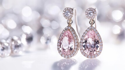 A single pair of elegant earrings isolated on a clean white surface, ideal for promoting jewelry gifts.