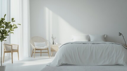 Modern Luxury Home Interior Bedroom Design with Mockup Frame , Wall, lamp, table, Poster(3d Render)