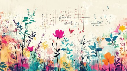 Abstract Floral Artwork With Mathematical Equations