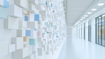 Fototapeta premium Colorful cube wall art in modern office hallway