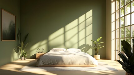 Obraz premium Modern Luxury Home Interior Bedroom Design with Mockup Frame , Wall, lamp, table, Poster(3d Render)