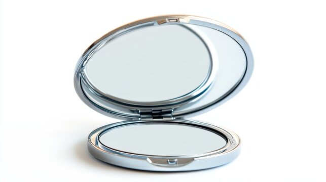 Isolated image of a compact mirror on a white background, ideal for makeup or beauty accessory marketing.